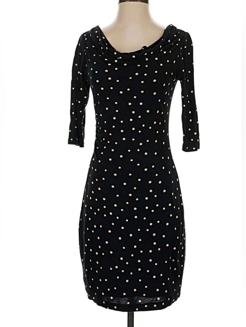 LOFT Black Dress with Cream Polka Dots